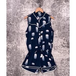 Poupette St Barth Romper Small Womens Blue Collared Lace Trim